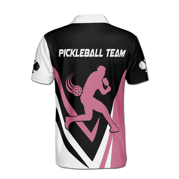 Custom Name Pickleball Paddle Player Black White Pink 3D Men's Polo Shirt S-5XL