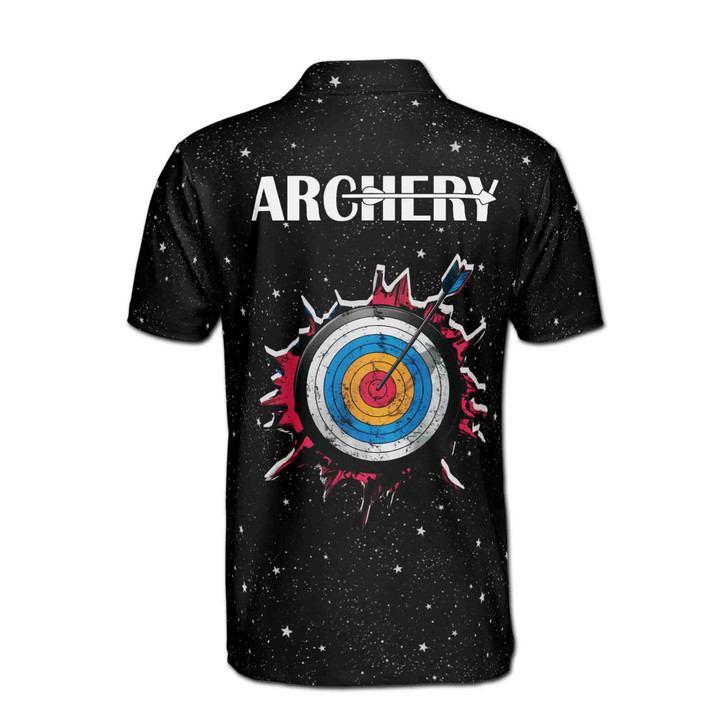 Custom Name Archery Starry Night Sky USA Flag Black 3D Men's Polo Shirt S-5XL