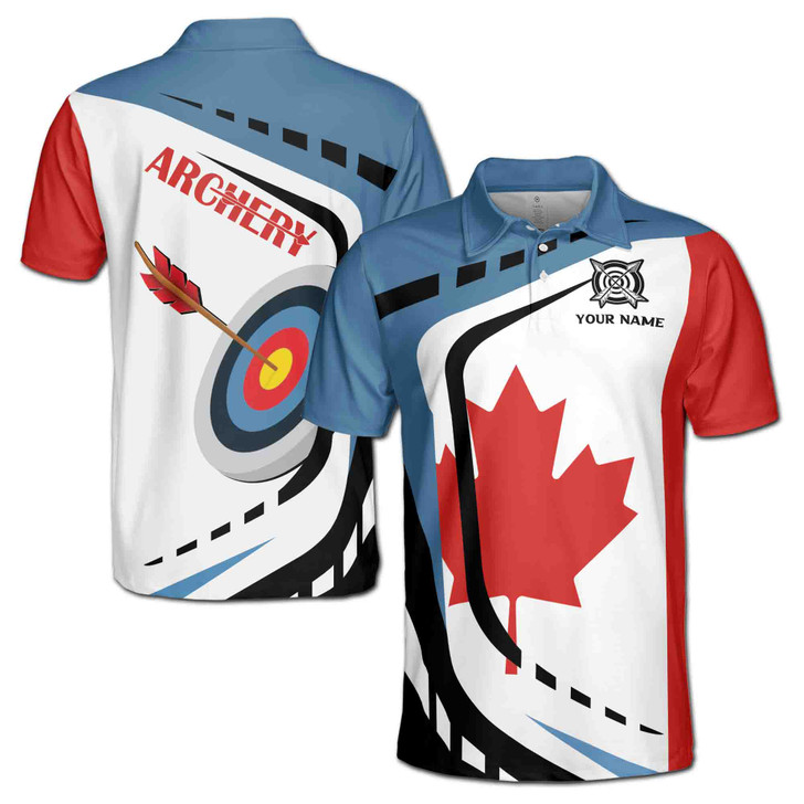 Custom Name Archery Arrow Board Canada White Blue Red 3D Men's Polo Shirt S-5XL