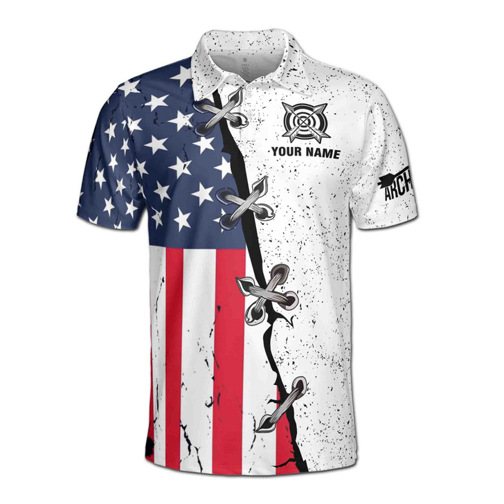 Custom Name Archery Arrow Board Stitches USA White 3D Men's Polo Shirt S-5XL