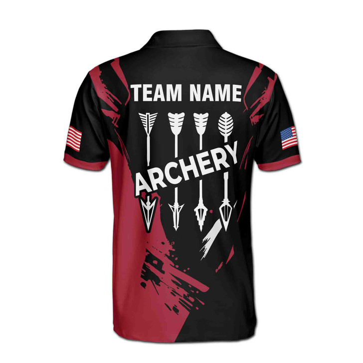 Custom Name Archery Native Archer USA Black Red White 3D Men's Polo Shirt S-5XL