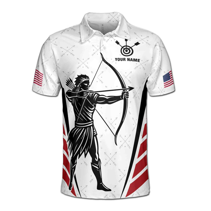 Custom Name Archery Bow Arrow Board Archer USA White 3D Men's Polo Shirt S-5XL