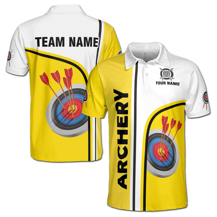Custom Name Archery Arrow Board White Yellow 3D Men's Polo Shirt S-5XL