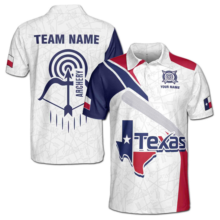 Custom Name Archery Bow Arrow Texas State White 3D Men's Polo Shirt S-5XL