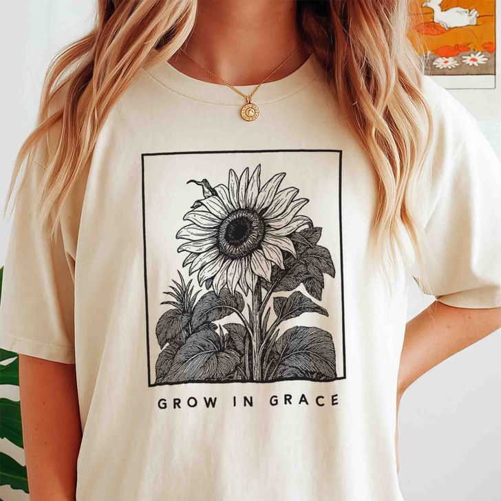 Grow In Grace Sunflower Christian Shirt Adult T Shirt S-5XL