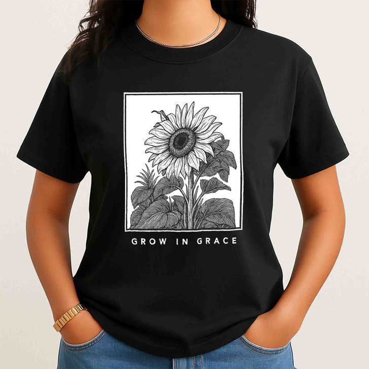 Grow In Grace Sunflower Christian Shirt Adult T Shirt S-5XL