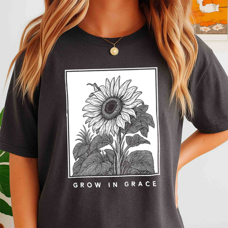 Grow In Grace Sunflower Christian Shirt Adult T Shirt S-5XL
