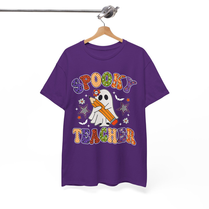Preppy Spooky Teacher Retro Halloween Ghost Shirt Adult T Shirt S-5XL