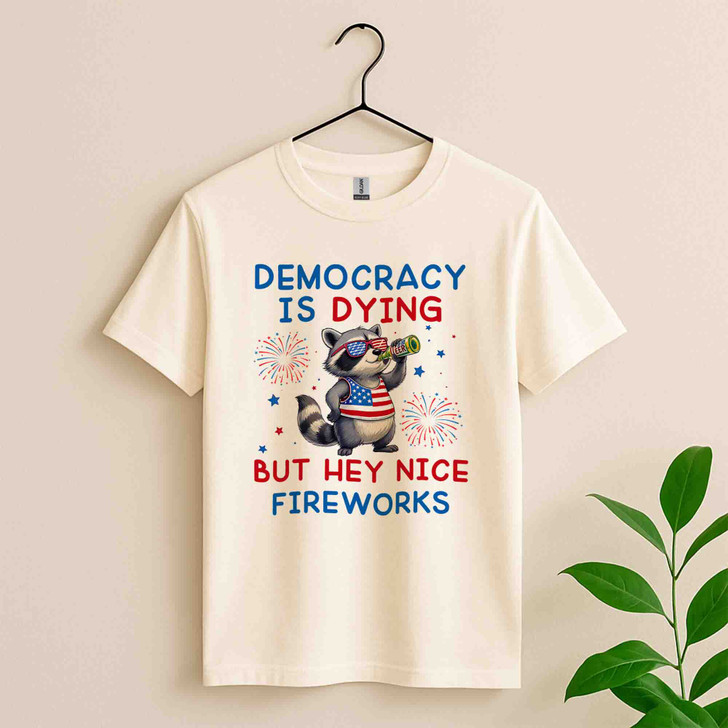 Funny Raccoon Protest Democracy Shirt Adult T Shirt S-5XL