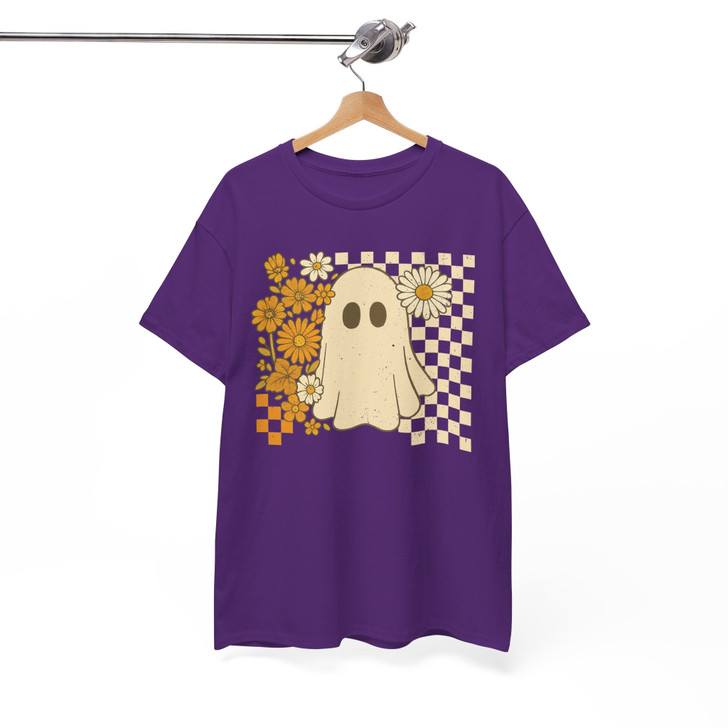Checkered Ghost Cute Halloween Floral Shirt Adult T Shirt S-5XL