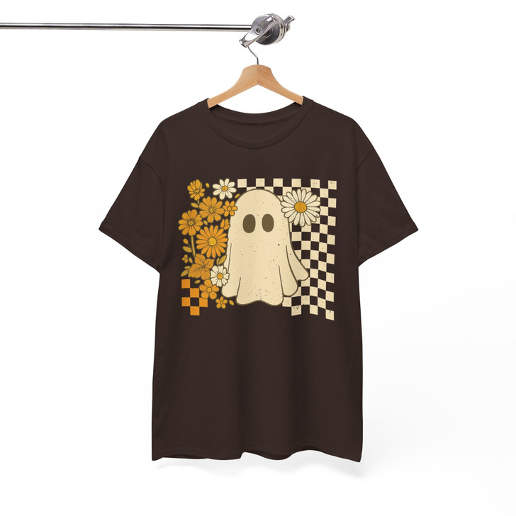 Checkered Ghost Cute Halloween Floral Shirt Adult T Shirt S-5XL