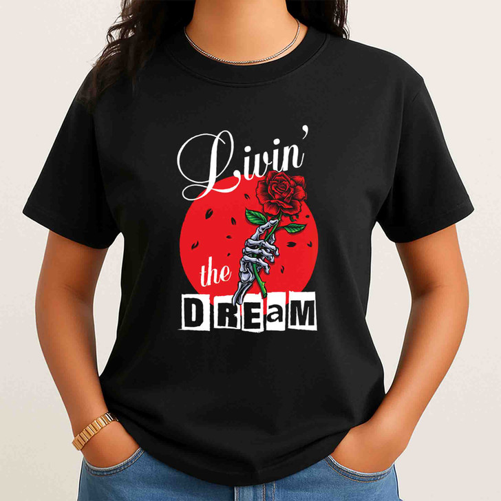 Livin The Dream Skull Retro Grunge Shirt Adult T Shirt S-5XL