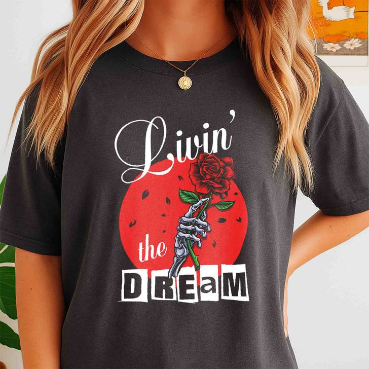 Livin The Dream Skull Retro Grunge Shirt Adult T Shirt S-5XL