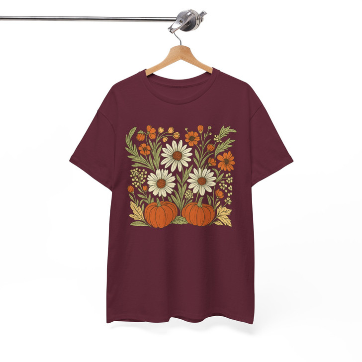 Boho Fall Floral Retro Pumpkin Shirt Adult T Shirt S-5XL