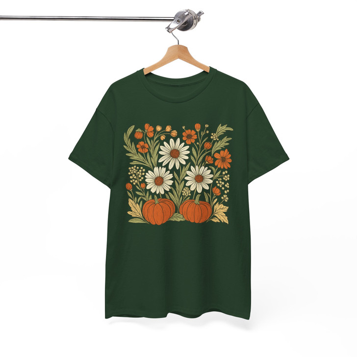 Boho Fall Floral Retro Pumpkin Shirt Adult T Shirt S-5XL