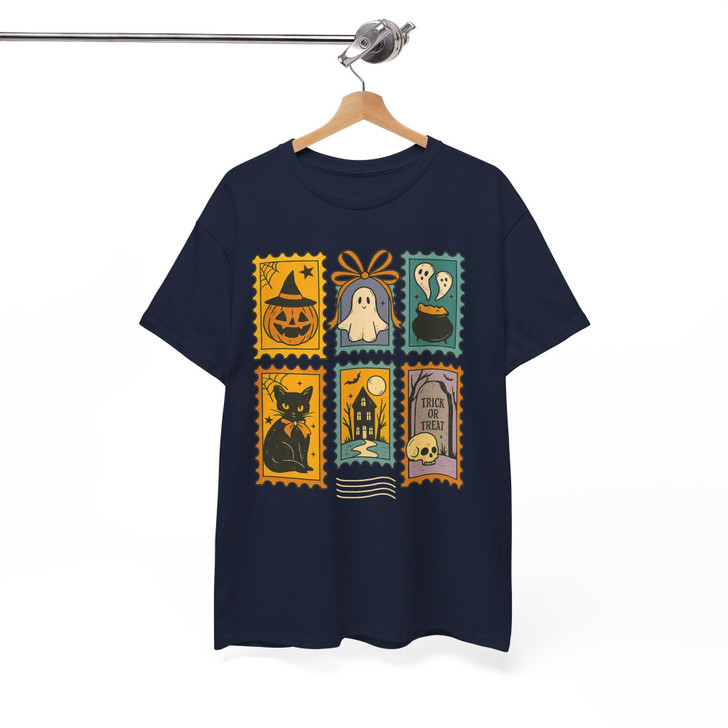 Cute Ghost Pumpkin Cat Retro Halloween Shirt Adult T Shirt S-5XL