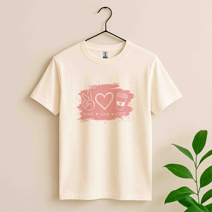 Peace Love Coffee Cute Coffee Shirt Adult T Shirt S-5XL