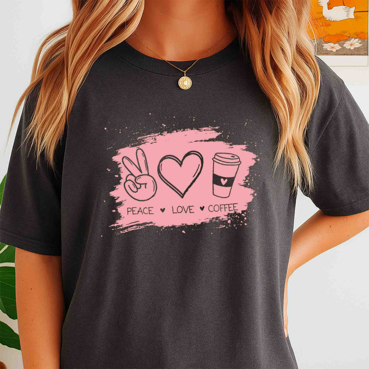 Peace Love Coffee Cute Coffee Shirt Adult T Shirt S-5XL