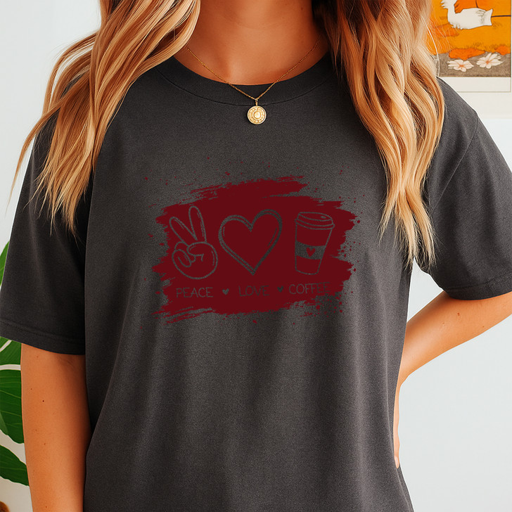 Peace Love Coffee Cute Coffee Shirt Adult T Shirt S-5XL
