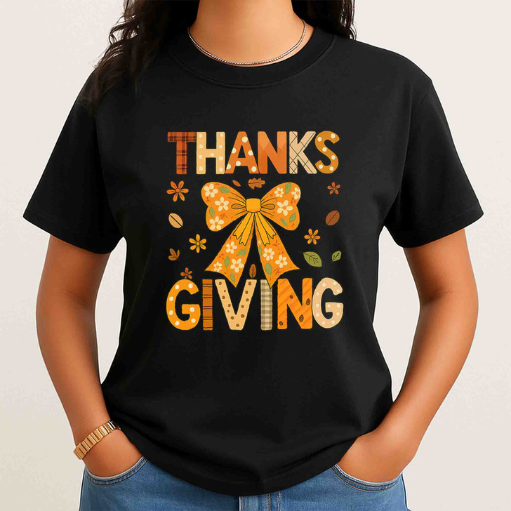 Coquette Bow Thanksgiving Cute Fall Shirt Adult T Shirt S-5XL