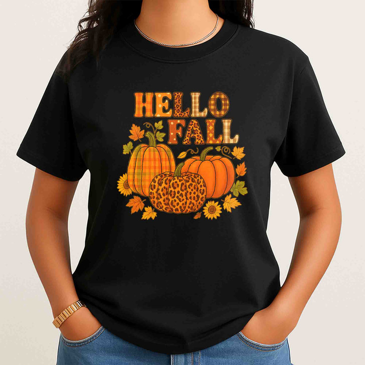 Hello Fall Cute Autumn Thanksgiving Shirt Adult T Shirt S-5XL