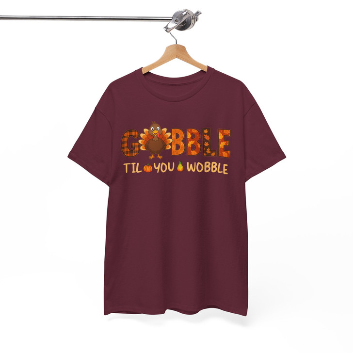 Gobble Til You Wobble Funny Turkey Shirt Adult T Shirt S-5XL