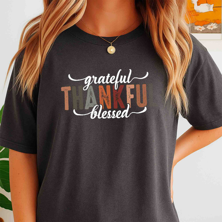 Thankful Grateful Blessed Pumpkin Shirt Adult T Shirt S-5XL
