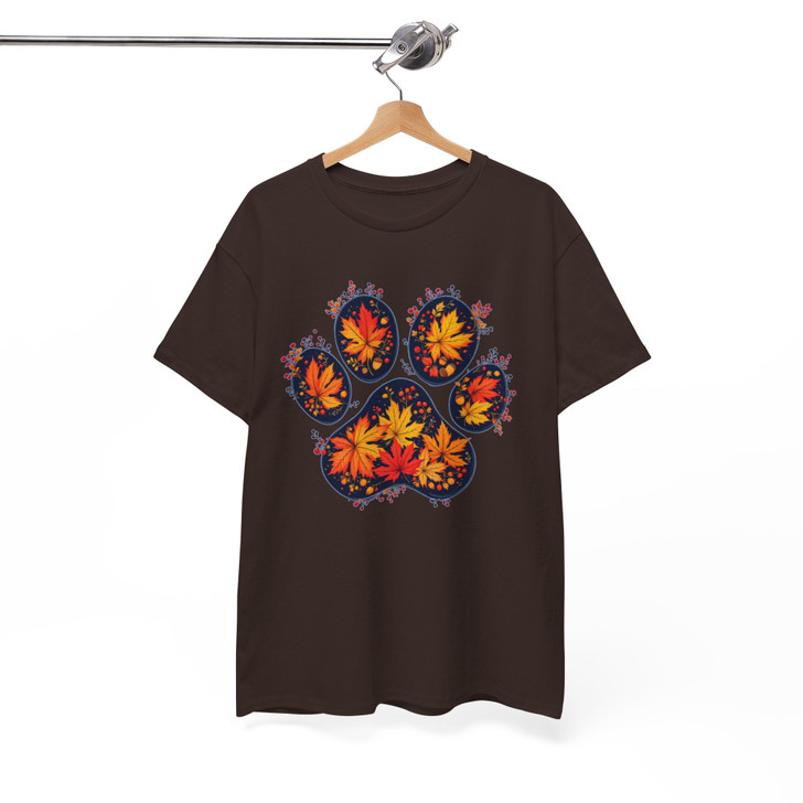 Autumn Leaves Dog Paw Fall Shirt Adult T Shirt S-5XL