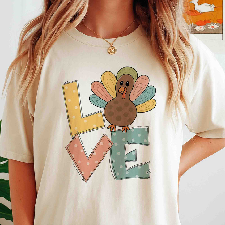 Love Turkey Cute Thanksgiving Shirt Adult T Shirt S-5XL