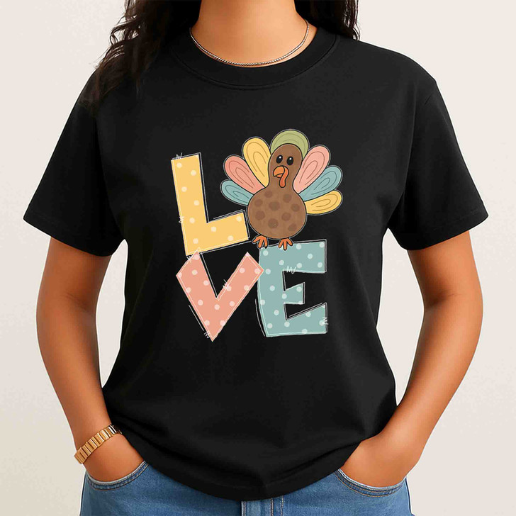 Love Turkey Cute Thanksgiving Shirt Adult T Shirt S-5XL
