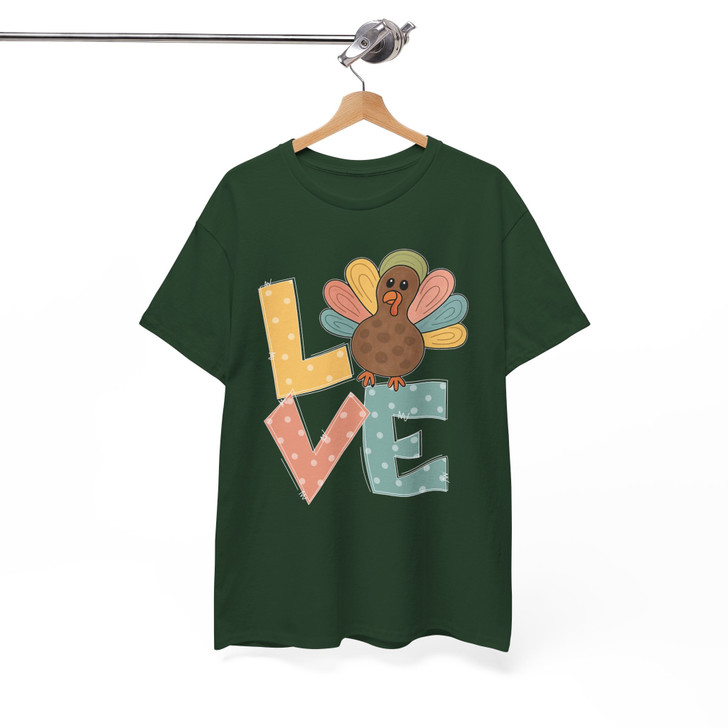Love Turkey Cute Thanksgiving Shirt Adult T Shirt S-5XL