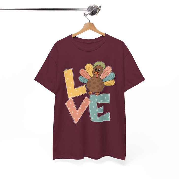 Love Turkey Cute Thanksgiving Shirt Adult T Shirt S-5XL