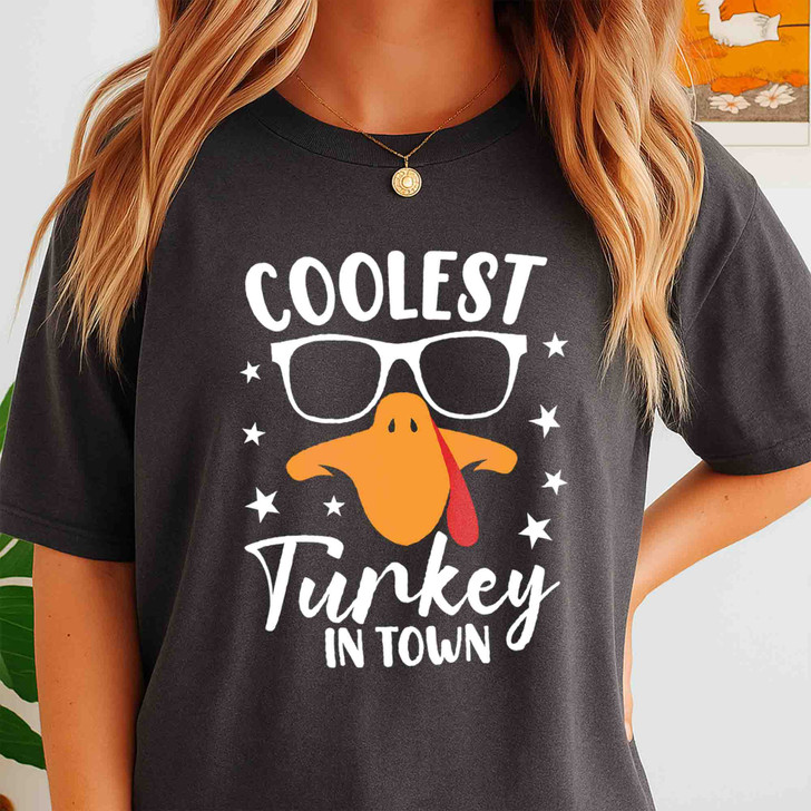 Coolest Turkey In Town Funny Thanksgiving Shirt Adult T Shirt S-5XL