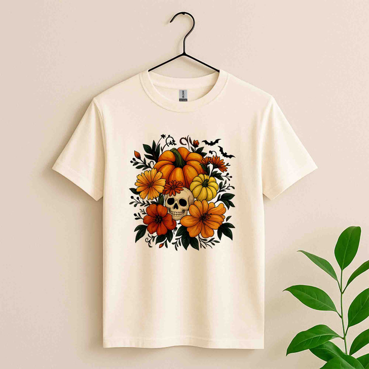 Retro Floral Pumpkin Preppy Halloween Shirt Adult T Shirt S-5XL