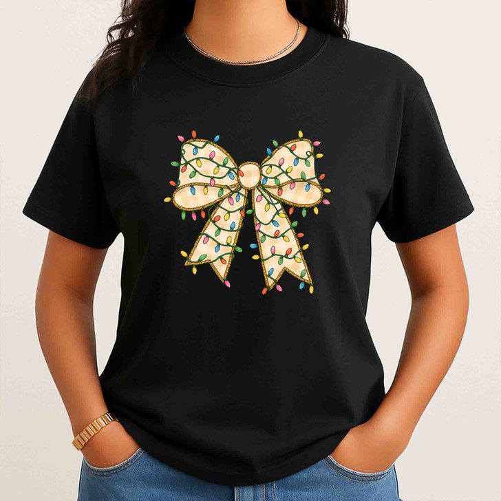 Coquette Christmas Bow Checkered Shirt Adult T Shirt S-5XL