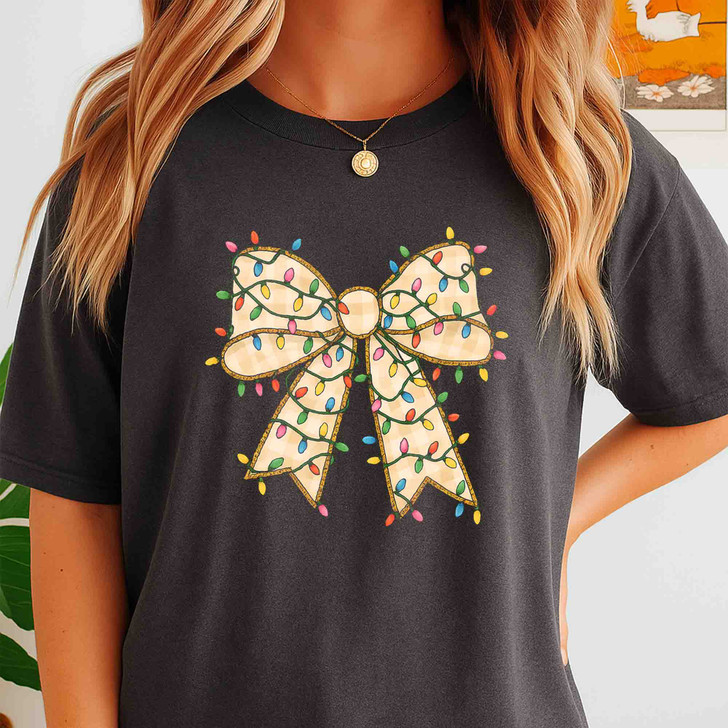 Coquette Christmas Bow Checkered Shirt Adult T Shirt S-5XL