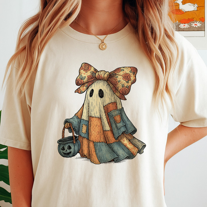 Retro Halloween Blue Denim Ghost Shirt Adult T Shirt S-5XL