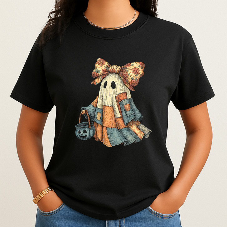 Retro Halloween Blue Denim Ghost Shirt Adult T Shirt S-5XL