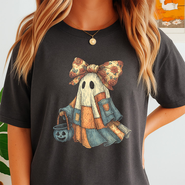 Retro Halloween Blue Denim Ghost Shirt Adult T Shirt S-5XL