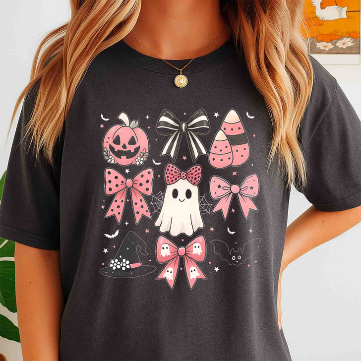 Pink Bow Coquette Halloween Pumpkin Shirt Adult T Shirt S-5XL