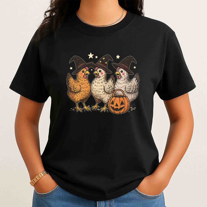 Pumpkin Chicken Fall Retro Halloween Shirt Adult T Shirt S-5XL
