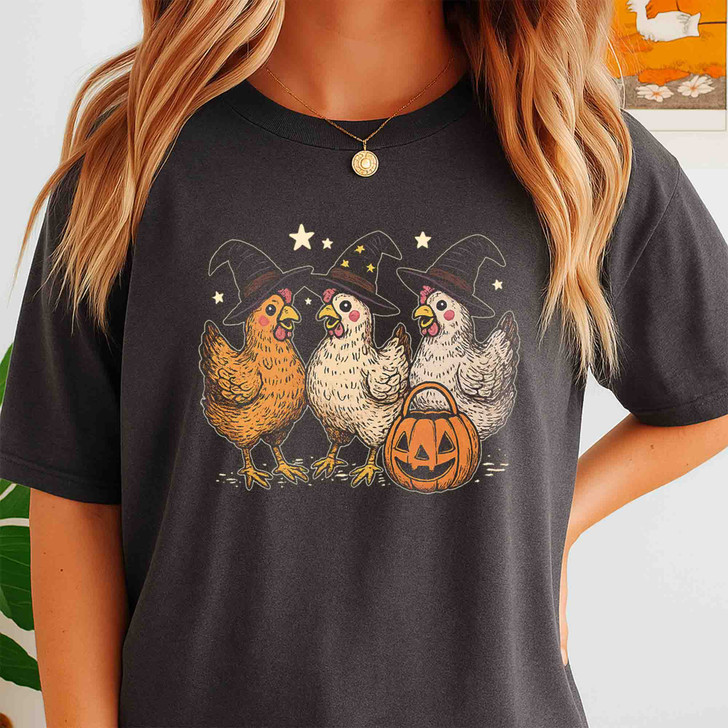 Pumpkin Chicken Fall Retro Halloween Shirt Adult T Shirt S-5XL