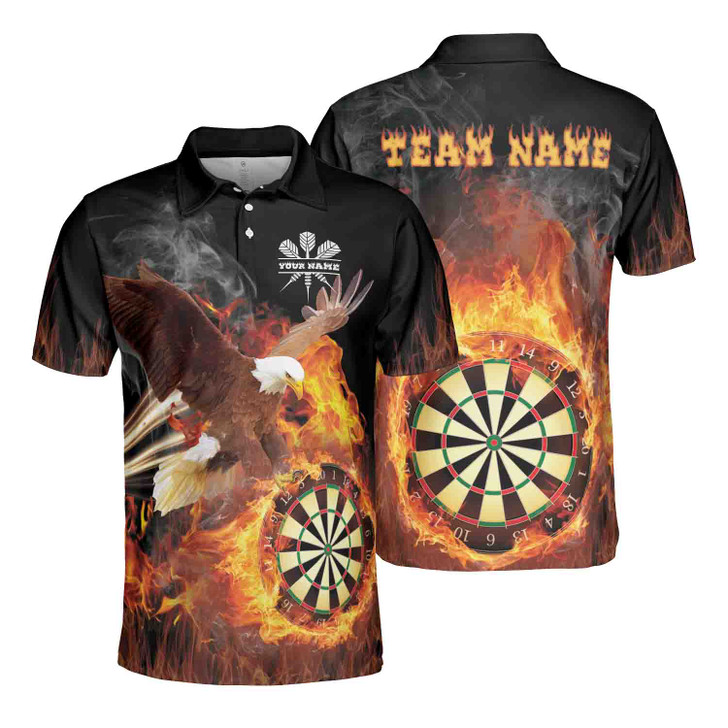 Custom Name Darts Board Flaming Eagle Black 3D Men's Polo Shirt S-5XL