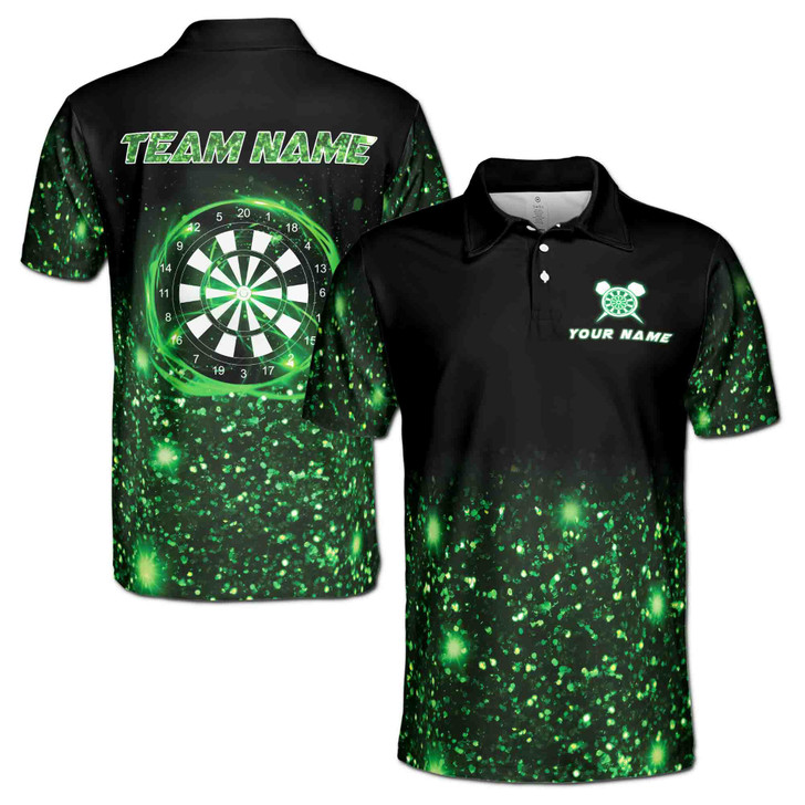 Custom Name Darts Board Glow Black Green 3D Men's Polo Shirt S-5XL