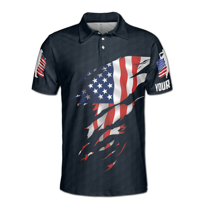 Custom Name Golf Player USA Flag Dark Blue 3D Men's Polo Shirt S-5XL