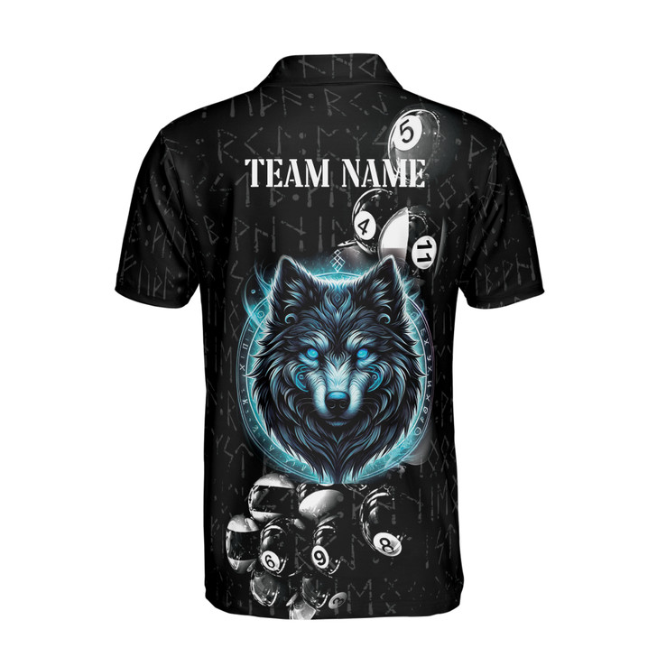 Custom Name Team Cool Wolf & Billiards Viking Pattern Men's Polo Shirt S-5XL