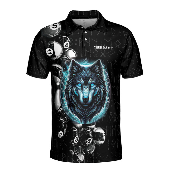 Custom Name Team Cool Wolf & Billiards Viking Pattern Men's Polo Shirt S-5XL