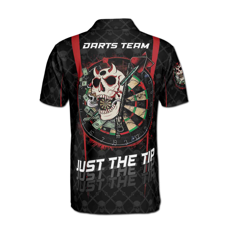 Custom Name Darts Board Skull Just The Tip Black 3D Men's Polo Shirt S-5XL