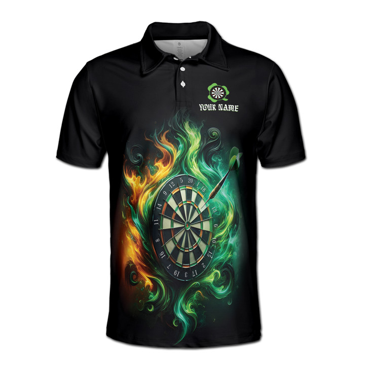 Custom Name Darts Board Ethereal Fire Black 3D Men's Polo Shirt S-5XL