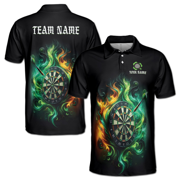 Custom Name Darts Board Ethereal Fire Black 3D Men's Polo Shirt S-5XL